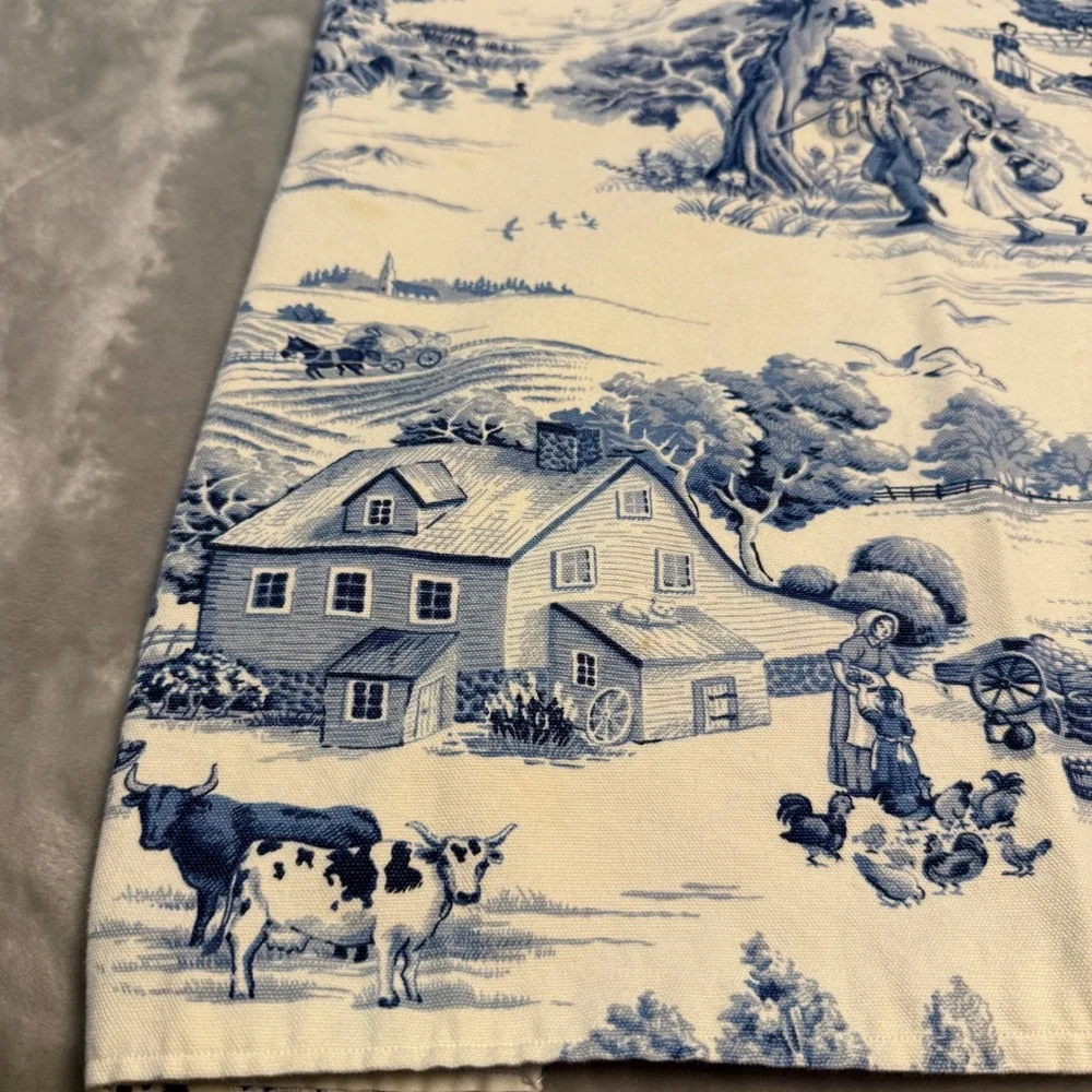 Blue Toile Farmhouse Apron Country Cottagecore Pastoral Scene Kitchen Cooking‎